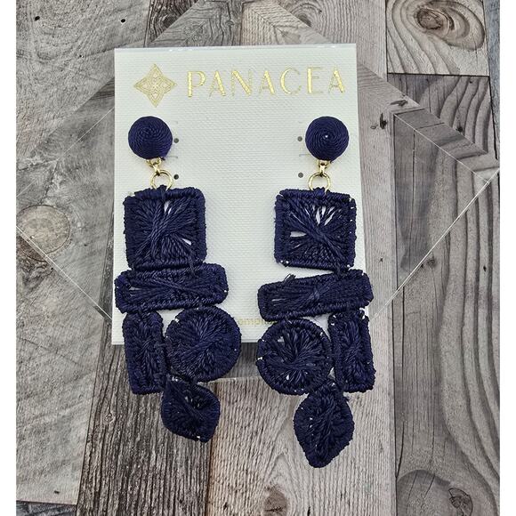 Panacea Jewelry - Panacea Gold Plated Blue Thread Shaped Drop Dangle Post Earrings